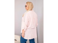 Dámská bavlněná košile Plus Size s límečkem a krajkovým vsazením tmavě pudrově růžová 2