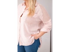 Dámská bavlněná košile Plus Size s límečkem a krajkovým vsazením tmavě pudrově růžová 3