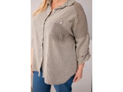 Dámská bavlněná košile Plus Size s&nbsp;límečkem a&nbsp;krajkovou vsadkou fango 3