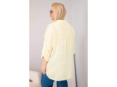 Dámská bavlněná košile Plus Size s&nbsp;límečkem a&nbsp;krajkovou vsadkou žlutá 2