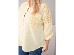 Dámská bavlněná košile Plus Size s&nbsp;límečkem a&nbsp;krajkovou vsadkou žlutá 3