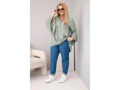 Dámská viskózová halenka Plus Size s volánovým rukávem a výstřihem do V khaki 1