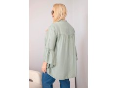Dámská viskózová halenka Plus Size s volánovým rukávem a výstřihem do V khaki 2
