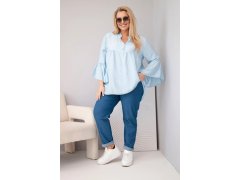 Dámská viskózová halenka Plus Size s volánovým rukávem a výstřihem do V modrá 1