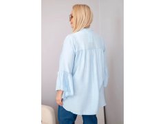 Dámská viskózová halenka Plus Size s volánovým rukávem a výstřihem do V modrá 2