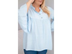 Dámská viskózová halenka Plus Size s volánovým rukávem a výstřihem do V modrá 3