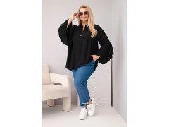 Dámská viskózová halenka Plus Size s volánovým rukávem a výstřihem do V černá 1