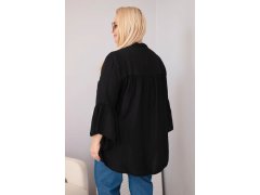 Dámská viskózová halenka Plus Size s volánovým rukávem a výstřihem do V černá 2