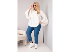 Dámská viskózová halenka Plus Size s volánovým rukávem a výstřihem do V béžová 1