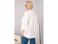 Dámská viskózová halenka Plus Size s volánovým rukávem a výstřihem do V béžová 2
