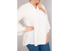Dámská viskózová halenka Plus Size s volánovým rukávem a výstřihem do V béžová 3