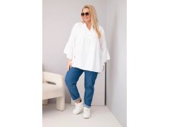 Dámská viskózová halenka Plus Size s volánovým rukávem a výstřihem do V bílá 1