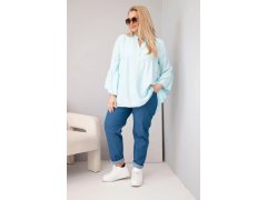 Dámská viskózová halenka ve velikosti Plus Size s&nbsp;volánkovým rukávem a&nbsp;výstřihem do V mentolová 1