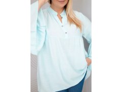 Dámská viskózová halenka ve velikosti Plus Size s&nbsp;volánkovým rukávem a&nbsp;výstřihem do V mentolová 3