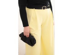 Dámské kalhoty Plus Size se širokou nohavicí a páskem žluté 3