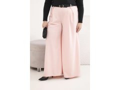 Dámské kalhoty Plus Size s širokou nohavicí a páskem pudrově růžové 1