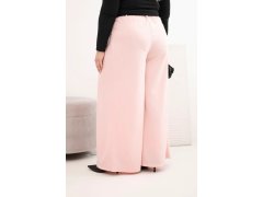 Dámské kalhoty Plus Size s širokou nohavicí a páskem pudrově růžové 2
