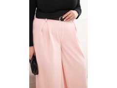 Dámské kalhoty Plus Size s širokou nohavicí a páskem pudrově růžové 3