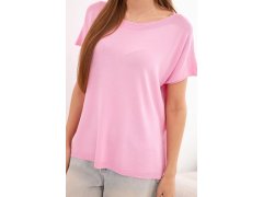 Dámská oversize halenka z&nbsp;viskózy s&nbsp;krátkým rukávem a&nbsp;kulatým výstřihem cukrově růžová 3