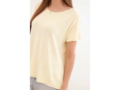 Dámská viskózová oversize halenka s&nbsp;krátkým rukávem a&nbsp;kulatým výstřihem žlutá 3