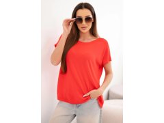 Dámská viskózová oversize halenka s krátkým rukávem a kulatým výstřihem červená 1