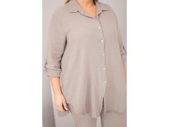 Dámský mušelínový komplet Plus Size s&nbsp;košilí zapínanou na knoflíky a&nbsp;kalhotami se širokými nohavicemi fango 3