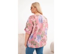 Dámská bavlněná halenka Plus Size s krátkým rukávem a květinovým vzorem tmavě růžová 2
