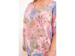 Dámská bavlněná halenka Plus Size s krátkým rukávem a květinovým vzorem tmavě růžová 3