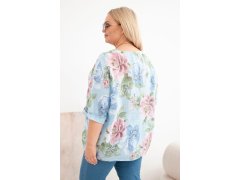 Dámská bavlněná halenka Plus Size s krátkým rukávem a květinovým vzorem modrá 2