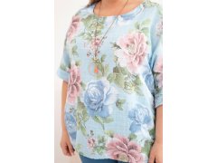 Dámská bavlněná halenka Plus Size s krátkým rukávem a květinovým vzorem modrá 3