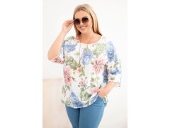 Dámská bavlněná halenka Plus Size s krátkým rukávem a květinovým vzorem bílá 1