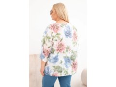 Dámská bavlněná halenka Plus Size s krátkým rukávem a květinovým vzorem bílá 2