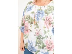 Dámská bavlněná halenka Plus Size s krátkým rukávem a květinovým vzorem bílá 3