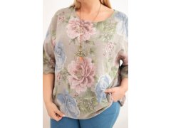 Dámská bavlněná halenka Plus Size s krátkým rukávem a květinovým vzorem fango 3