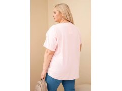 Dámská bavlněná halenka Plus Size s&nbsp;vyšívanými květinami cukrově růžová 2