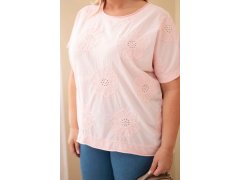 Dámská bavlněná halenka Plus Size s&nbsp;vyšívanými květinami cukrově růžová 3