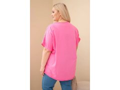 Dámská bavlněná halenka Plus size s vyšívanými květy růžová 2
