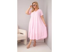 Dámské šaty plus size s krátkým rukávem a volánem z lehké viskózy bonbónová růžová 1