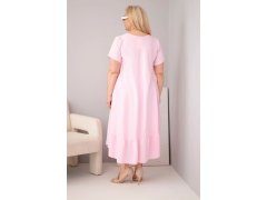 Dámské šaty plus size s krátkým rukávem a volánem z lehké viskózy bonbónová růžová 2