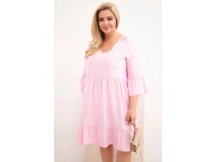 Dámské šaty Plus Size z&nbsp;viskózy s&nbsp;ažurovým zdobením bonbónově růžová 1
