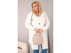 Dámský kabát Plus Size s kapucí zapínaný na knoflíky světle béžový 1