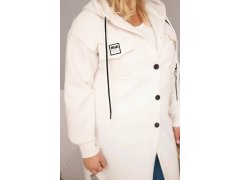 Dámský kabát Plus Size s kapucí zapínaný na knoflíky světle béžový 3