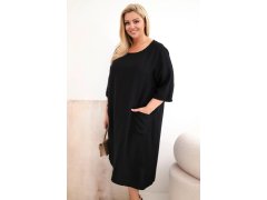 Dámské šaty Plus Size viskózové s kapsami krátký rukáv černá 1