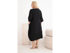Dámské šaty Plus Size viskózové s kapsami krátký rukáv černá 2