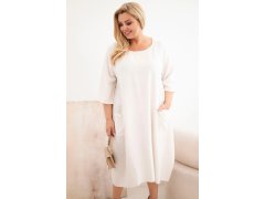 Dámské šaty Plus Size viskózové s kapsami a krátkým rukávem béžová 1