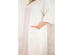 Dámské šaty Plus Size viskózové s kapsami a krátkým rukávem béžová 3