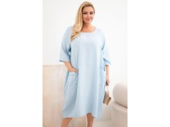 Dámské šaty Plus Size z viskózy s kapsami krátký rukáv modrá 1