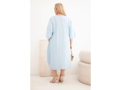 Dámské šaty Plus Size z viskózy s kapsami krátký rukáv modrá 2
