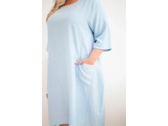 Dámské šaty Plus Size z viskózy s kapsami krátký rukáv modrá 3