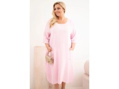 Dámské šaty Plus Size z viskózy s kapsami a krátkým rukávem bonbónově růžová 1